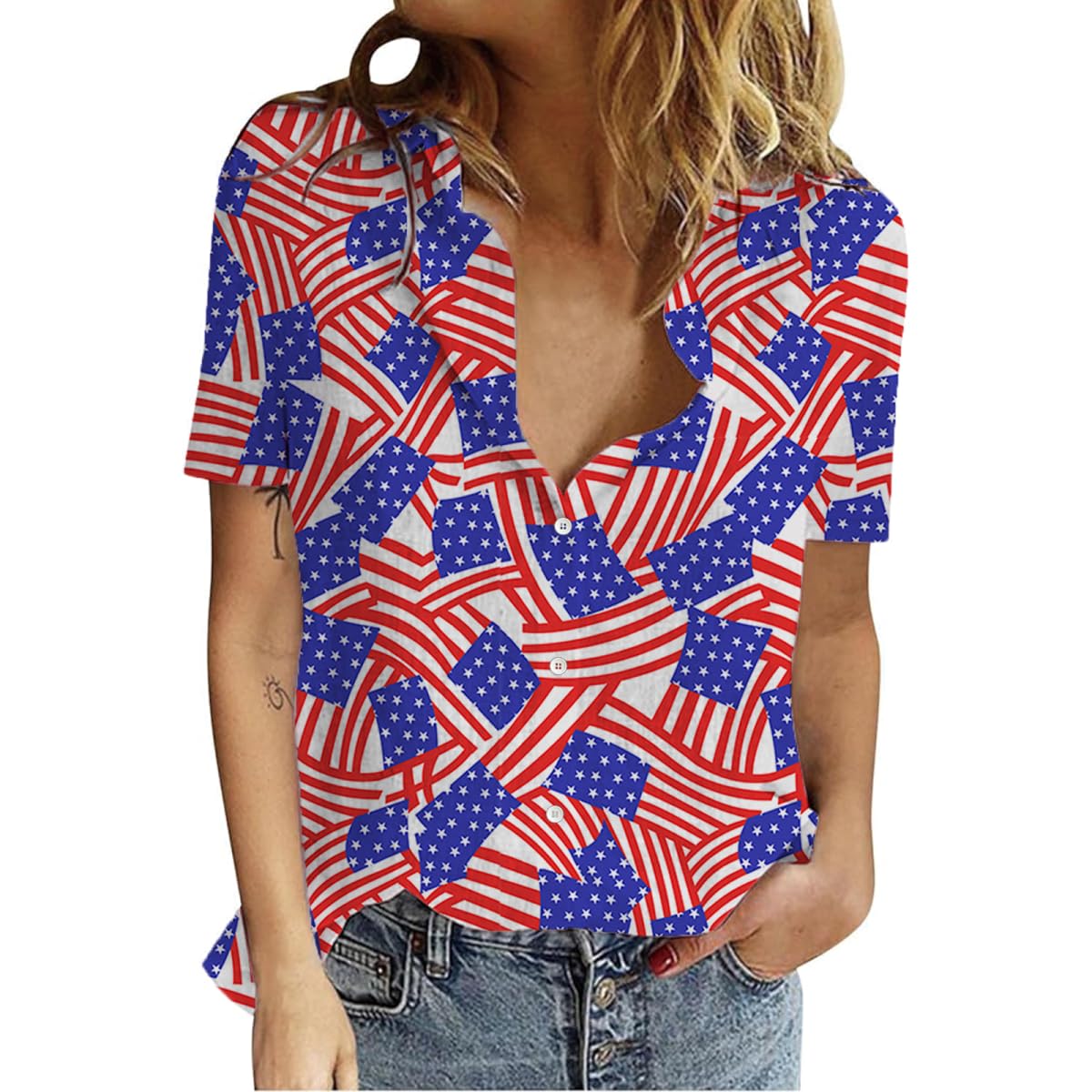 Hawaiian Button Down Shirts for Women Funny Cute Holiday Casual V Neck Short Sleeve Tops Blouse