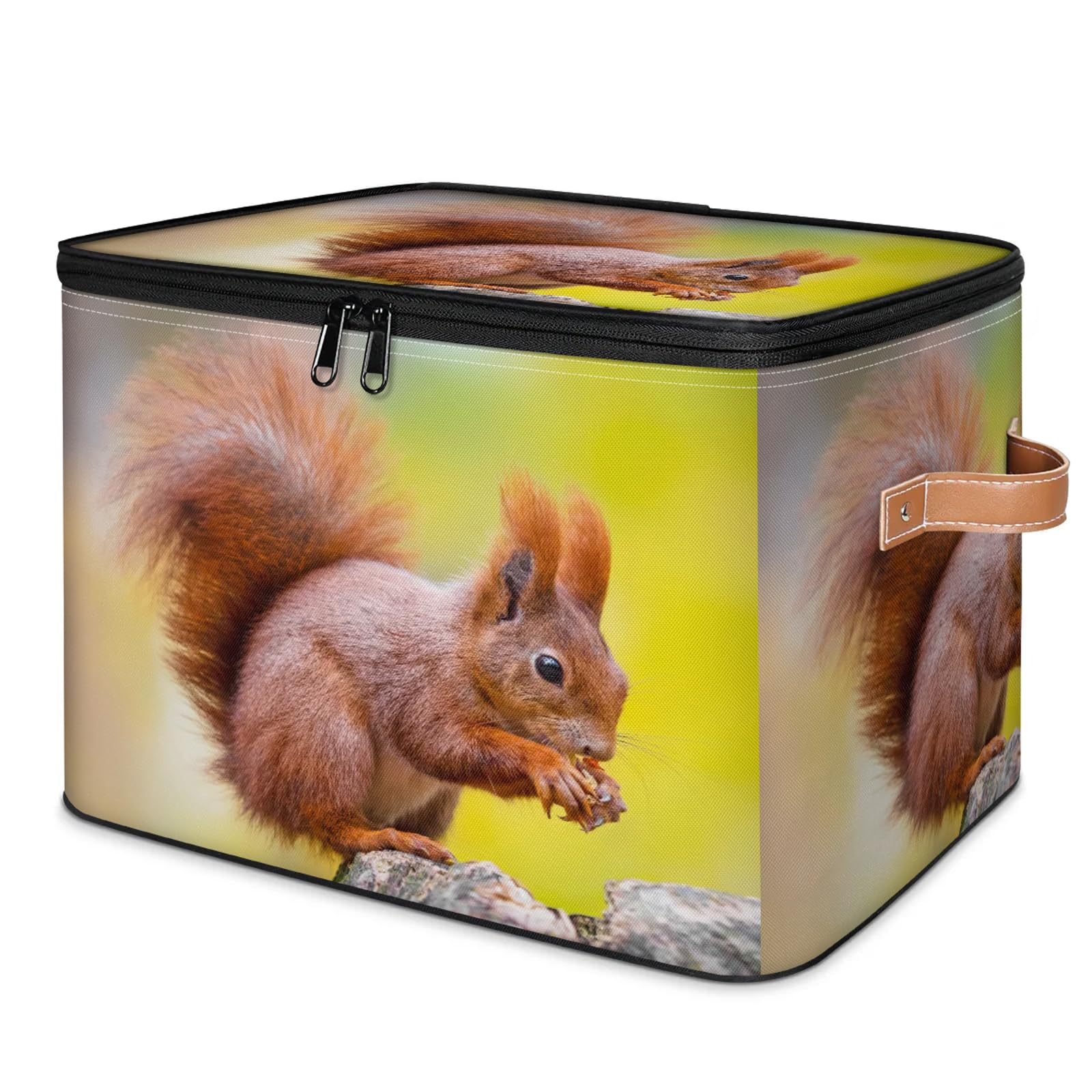 TropicalLife Niedliche Eichhörnchen-Aufbewahrungsbox, faltbar, Stoff, Eichhörnchen, großer Aufbewahrungskorb mit Reißverschluss, Deckel, Schlafzimmer, Zuhause, Kinderzimmer, Organizer für Spielzeug,