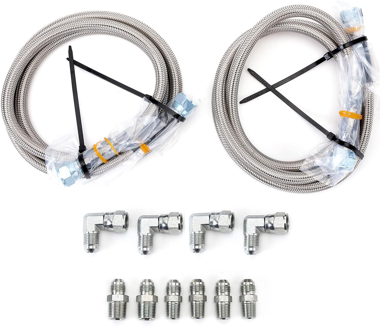 Transmission Cooler Hose Fitting kit with braided line for Chevy Ford