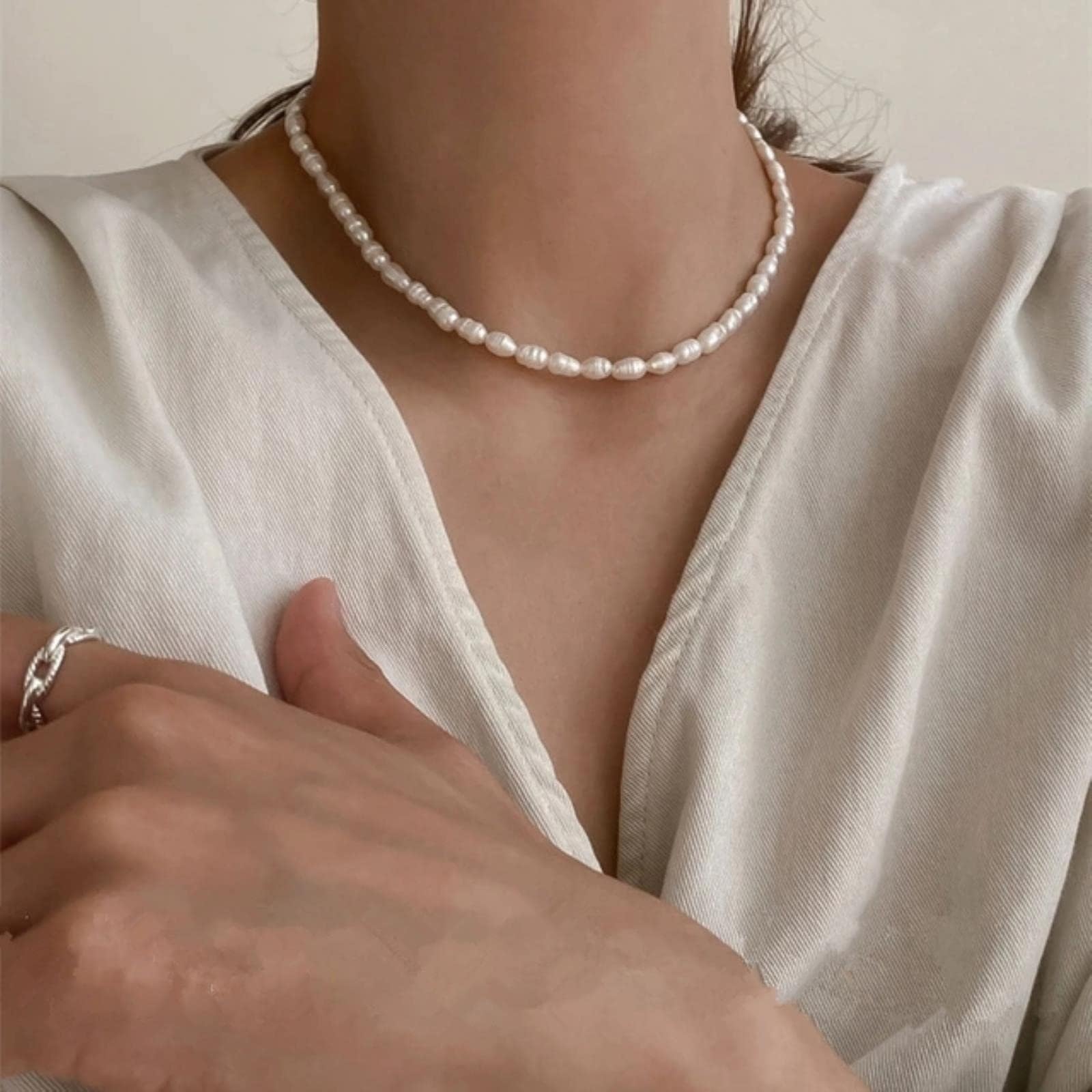 Nueva Barroca collar con colgante de piedra lunar de perlas naturales de agua dulce, geométrico Irregular para mujeres y niñas, joyería de fiesta-12