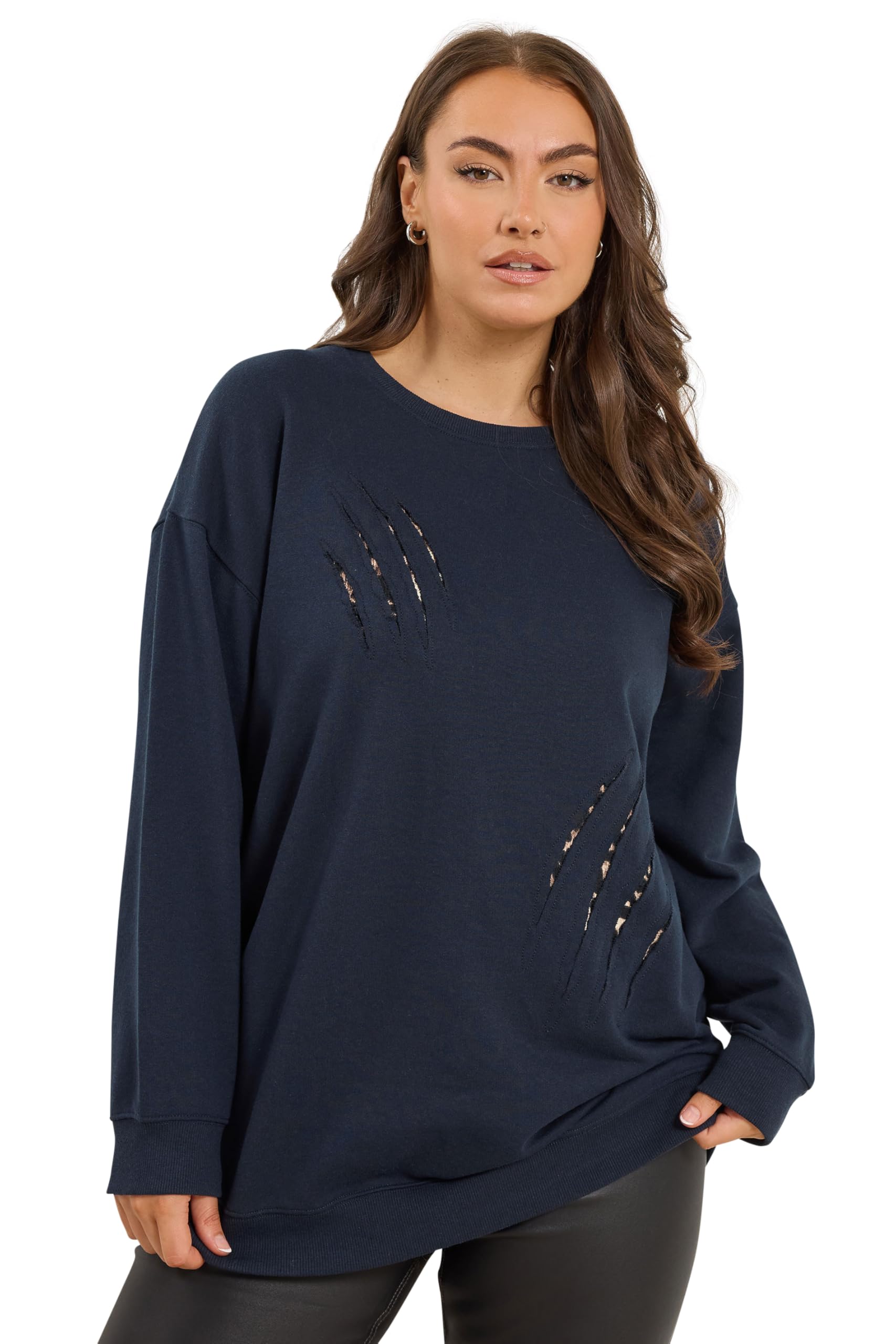 Yours Women's Mid Navy Leopard Slash Sweatshirt In | : 22/24