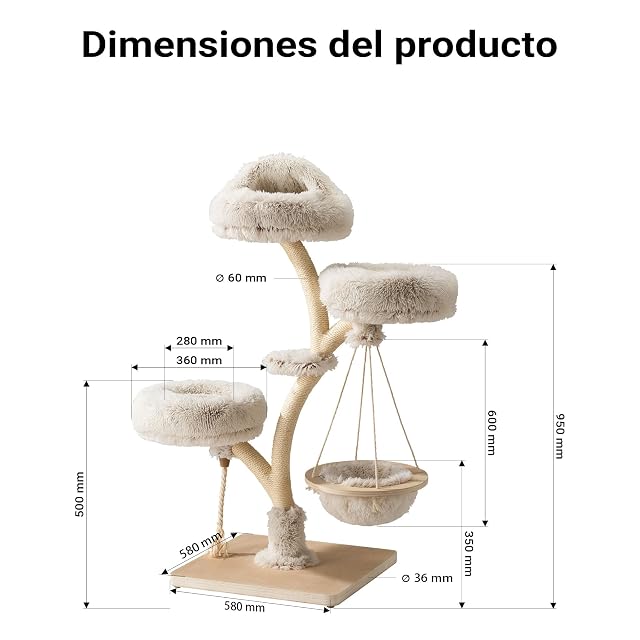 Foto 3 de 8 de Fudajo Árbol rascador para Gatos diseño en Ramas 130 cm, Torre de Gatos con Peluche y sisal, rascador