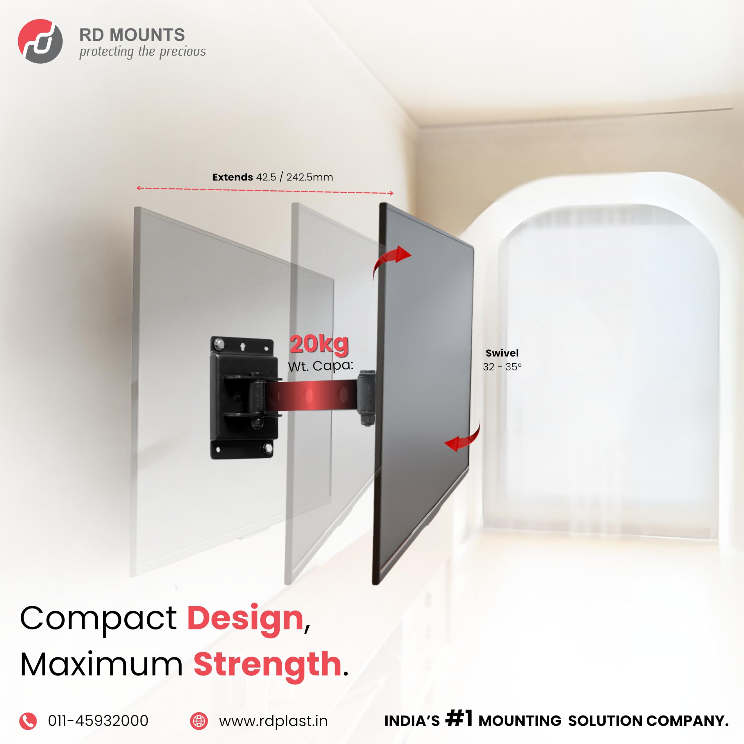 RD MOUNTS Swivel TV Wall Mount for 32-40 Inch LED, LCD, OLED & QLED TVs, Heavy Duty Cantilever Articulating Adjustable TV Wall Bracket, Compatible with Sony, LG, Samsung & More, RW 9820-6 1
