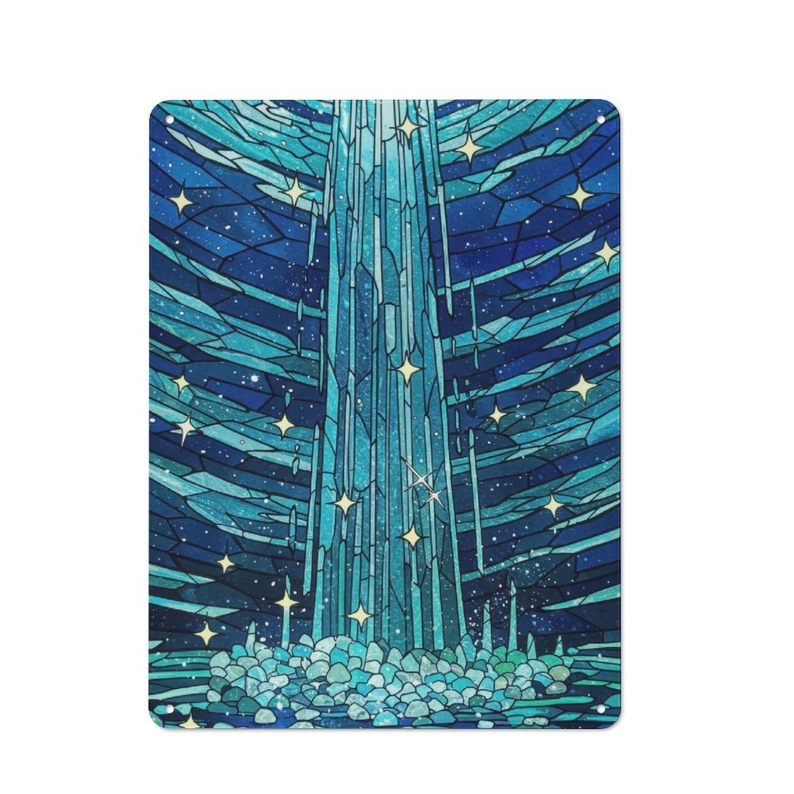Junmoney Stained Glass Waterfall With Stars Retro Metal Wall Sign 40X30cm Featuring For Hallway Wall, For Garage, Workshop And Man Cave Decoration
