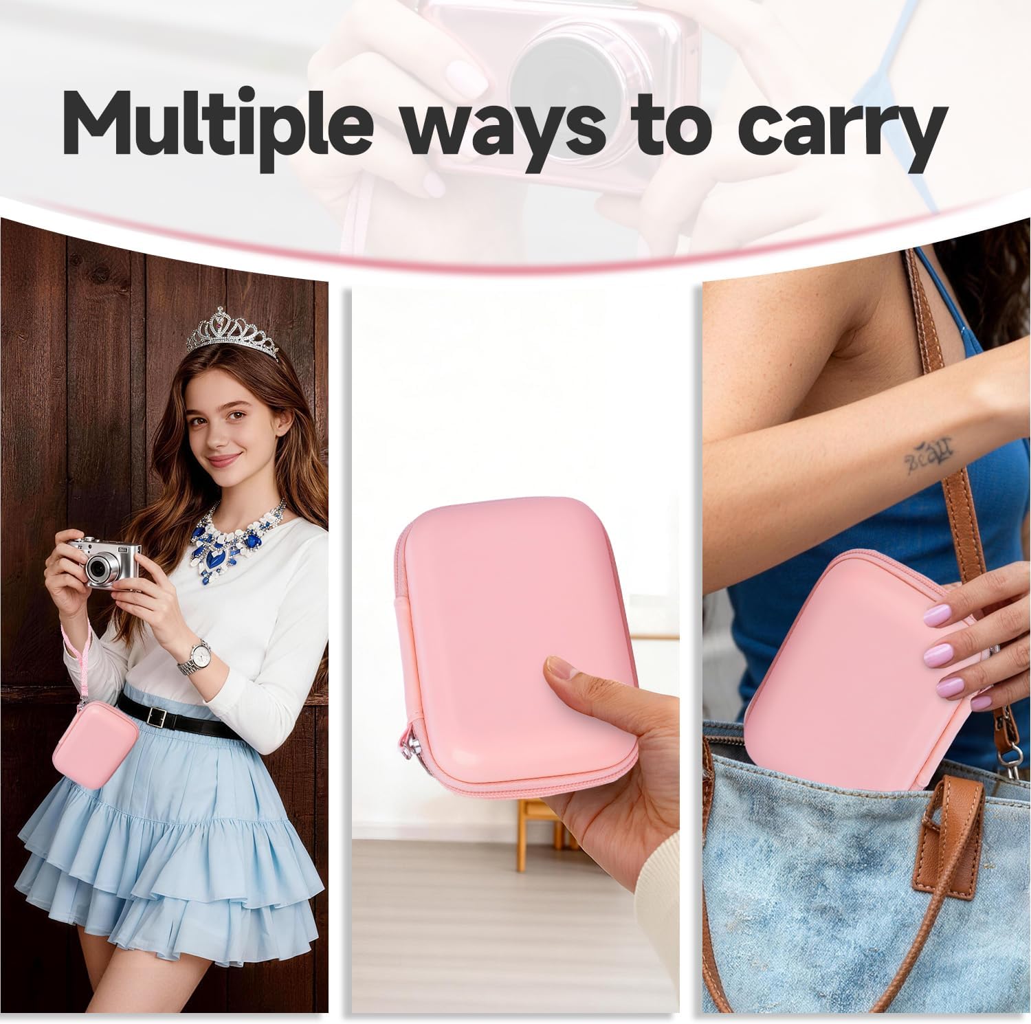 Digital Hard Camera Case Compatible with KODAK PIXPRO FZ55 FZ45/CAMKORY/CANON IXUS/SONY DSC W830 Compact Camera Pouch for Travel,Small Carrying with Mesh Pocket for USB And Charger Storage(Pink)
