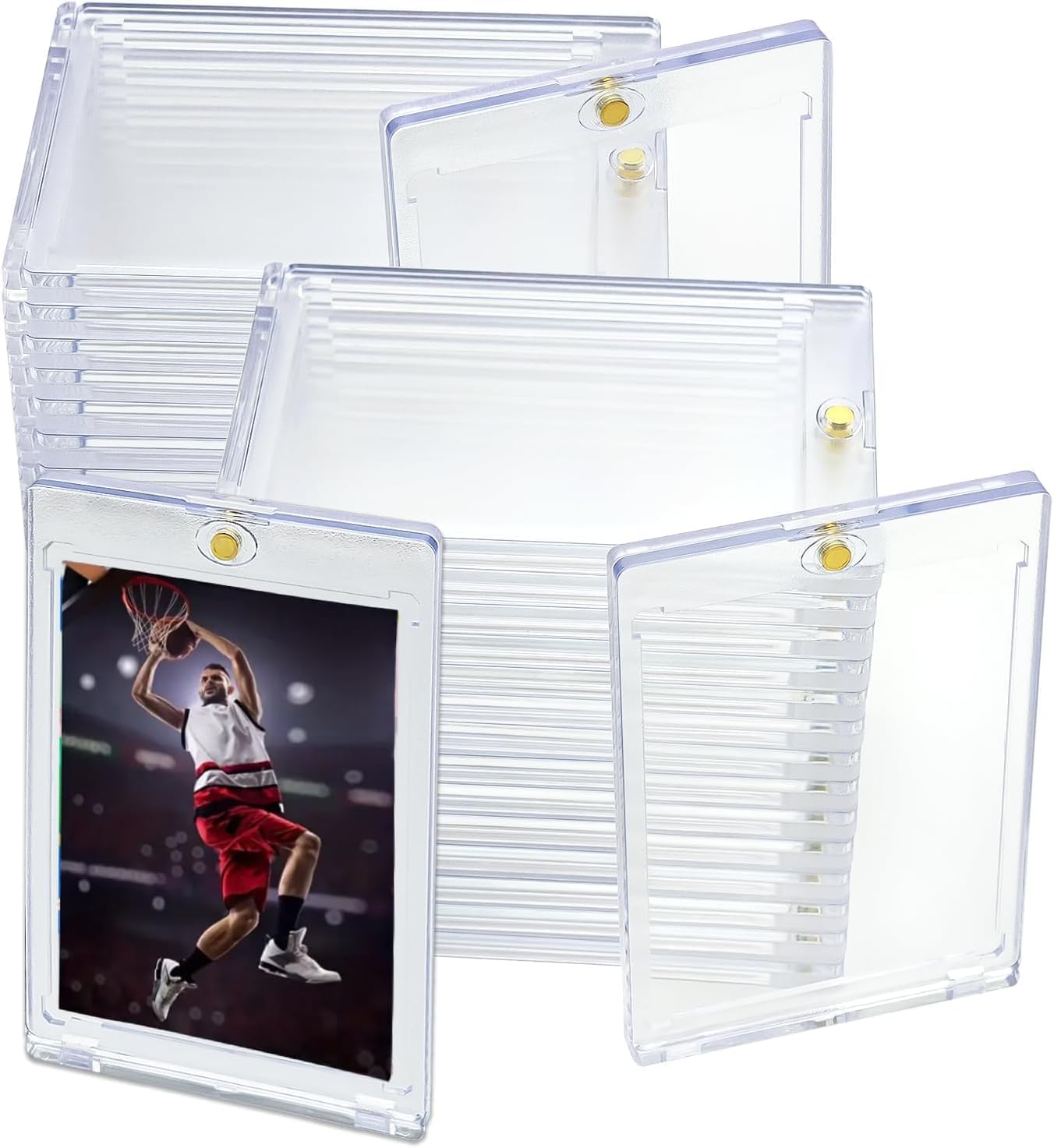 Magnetic Card Holder for Trading Cards,35pt Baseball Cards Protectors Sleeves Hard Plastic for Collectible Sports Cards Acrylic Display Card Cases (50)