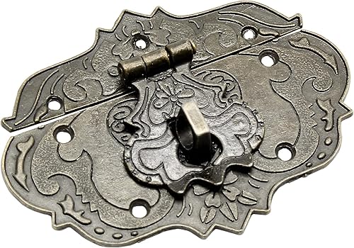 Miniatura 5 de Litoexpe Cerradura de cierre de latón decorativo en relieve antiguo con tornillos, cierre de cierre de cierre de estilo retro para caja de joyería,