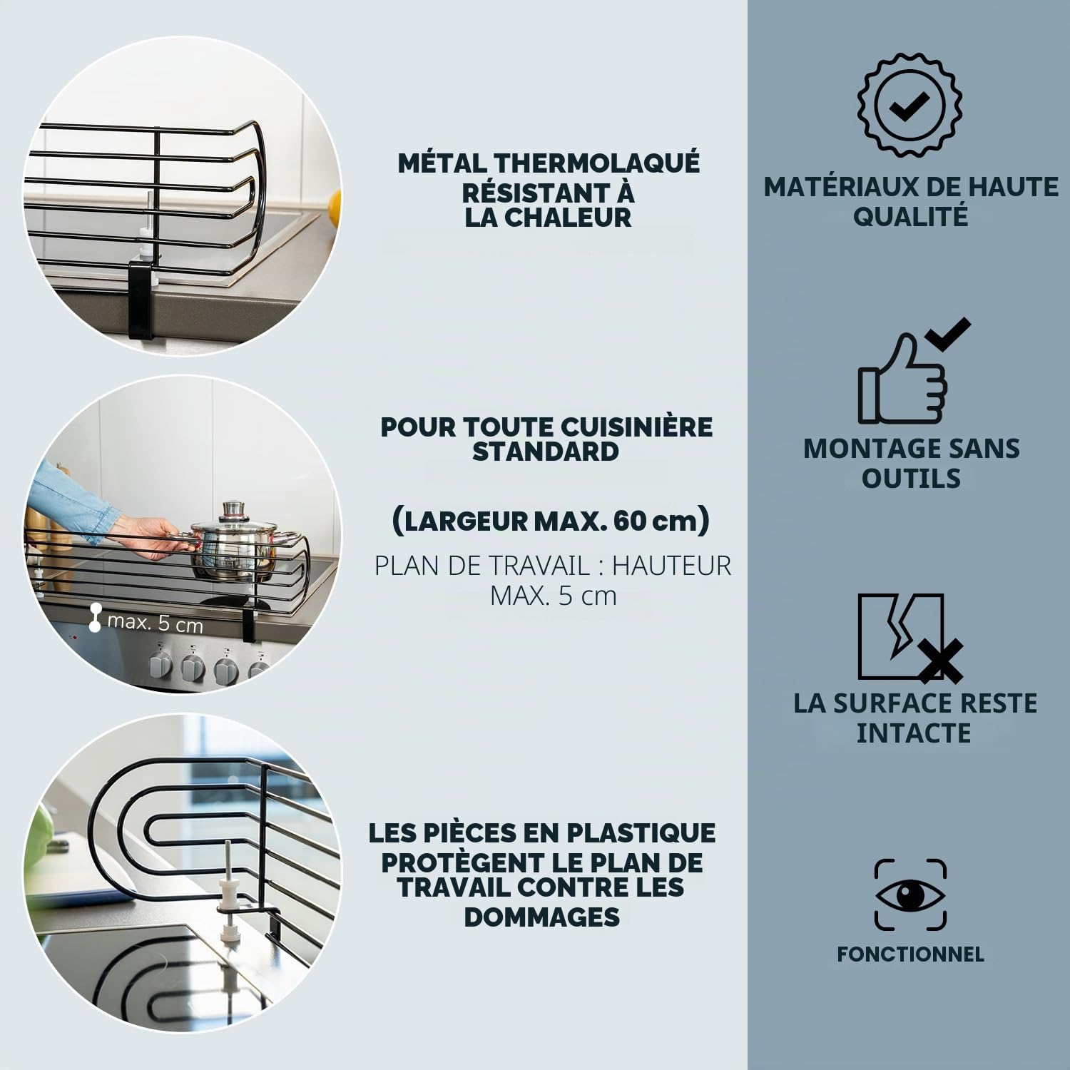 bremermann Barrière de protection à clipser pour cuisinières jusqu'à 60 cm de large (noir)