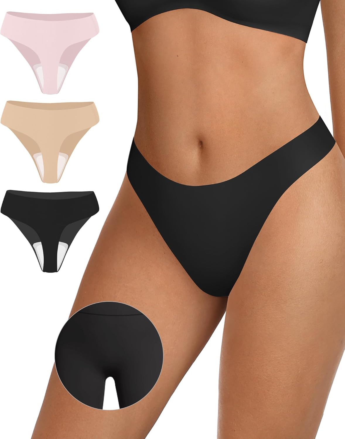 OEAK Seamless Thongs for Women Invisible Thongs No Show Thong Panty Liners Tangas Comfortable Workout G-Strings Underwear