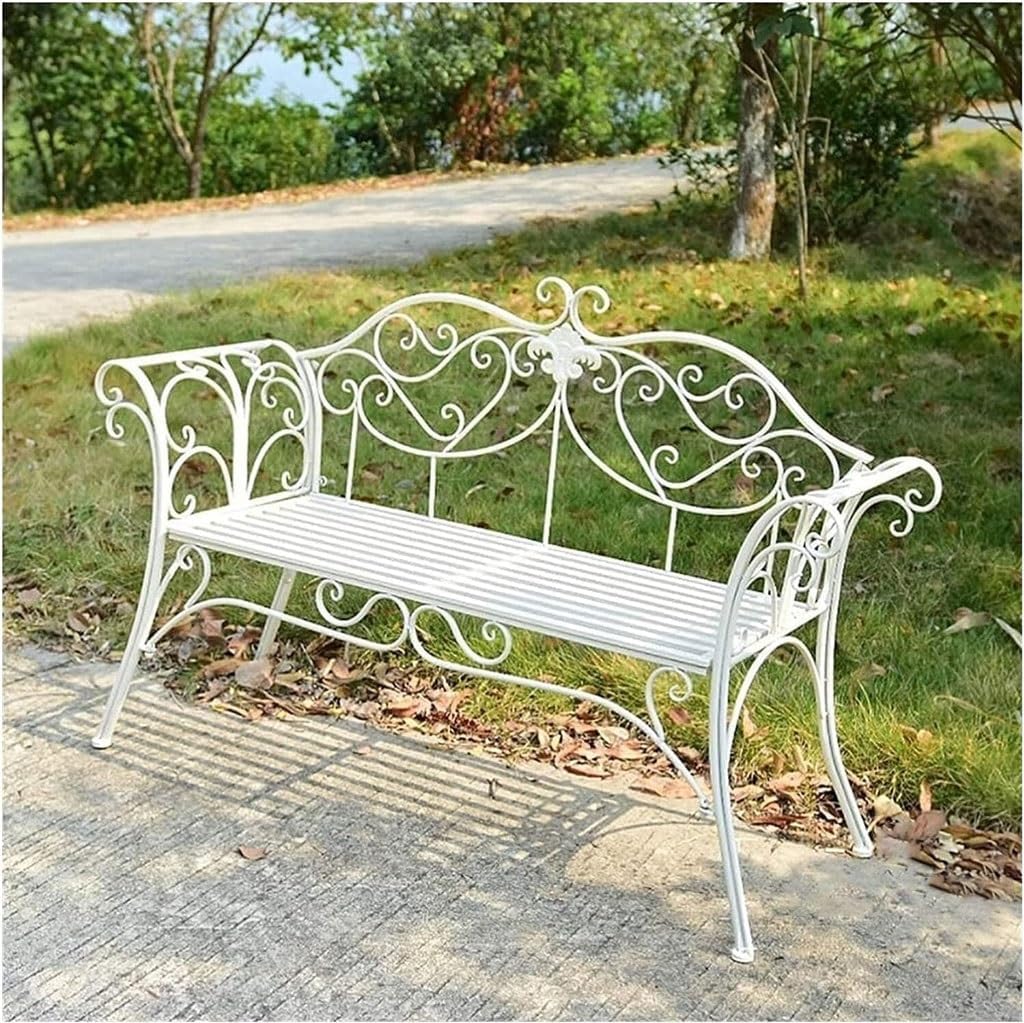 Garden Bench Outdoor Patio Bench Park Terrace Bench for Backyard and Front Porch(White)