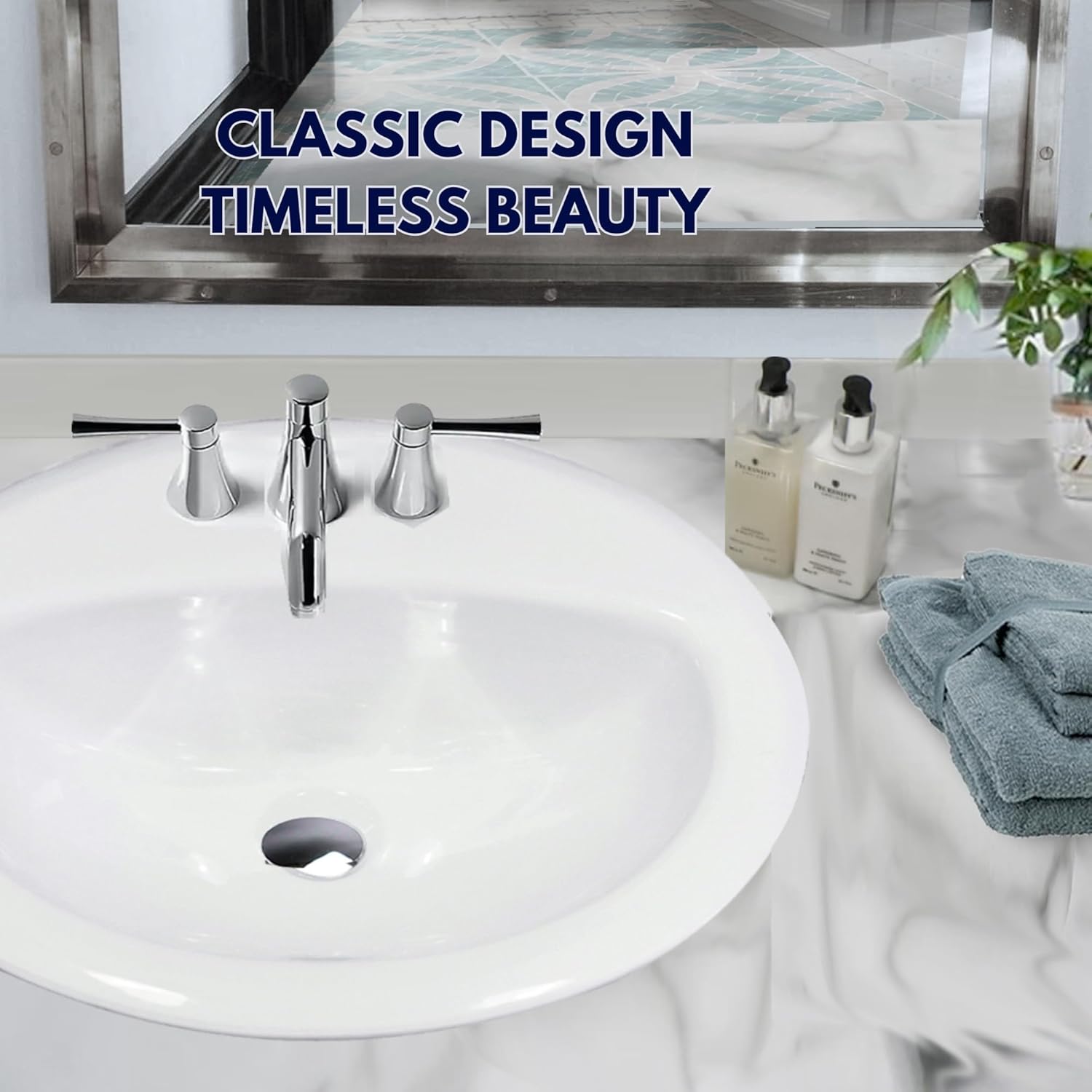 Nantucket Sinks DI2017-4 Drop In Bathroom Sink – 20.25" Top Mount Bath Vanity Sink, White, Oval Bowl, 3 4" Faucet Holes, High-Gloss Vitreous China, Scratch & Stain Resistant – Great Point Collection