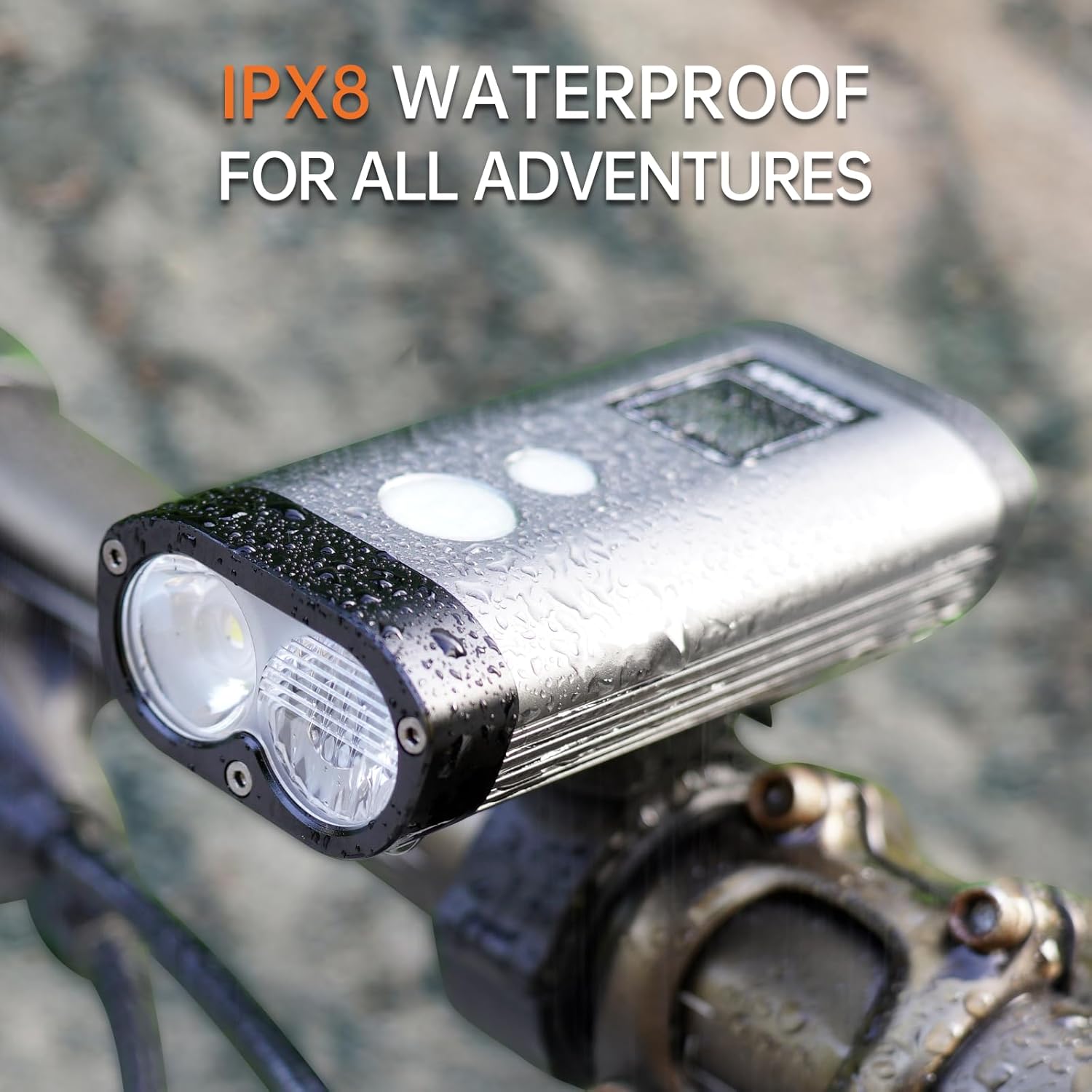 RAVEMEN PR1200 Bike Light with Anti-Glare Beam, 1200 Lumens 5200mAh Front Headlight with Wired Remote, USB Output, LED Display, IPX8 Waterproof for Mountain Biking, Road Cycling, Commuter, Silver