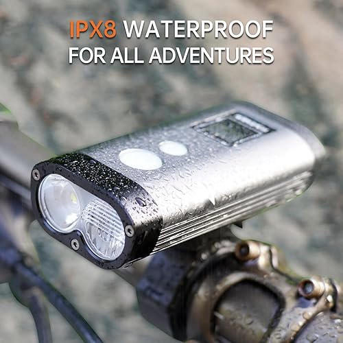 Miniatura 7 de RAVEMEN PR1200 Luz de bicicleta con haz antirreflejo, 1200 lúmenes, 5200 mAh, faro delantero con control remoto con cable, salida USB, pantalla LED,