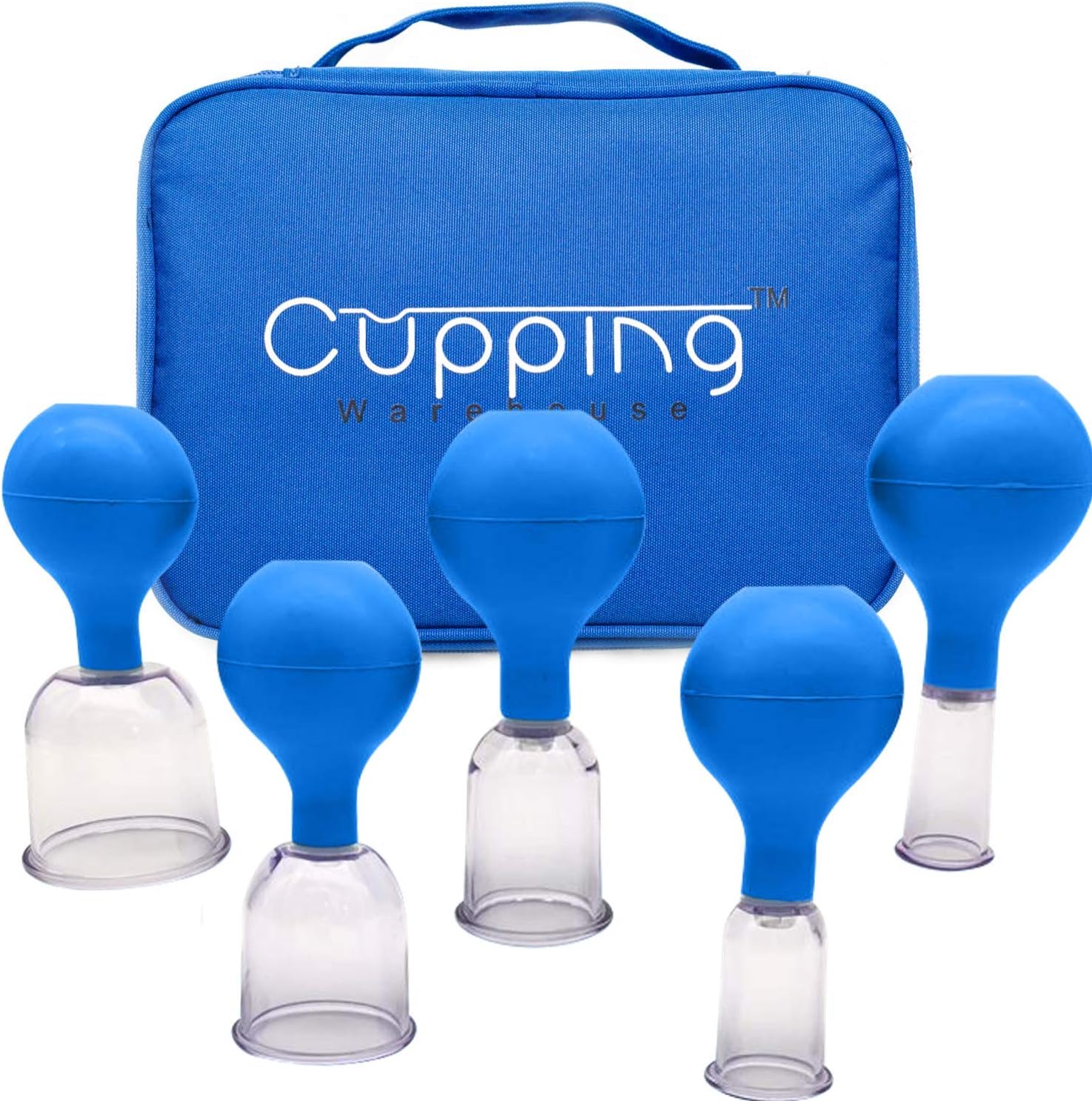 Cupping Warehouse Polycarbonate 5 Body Bulb Cup Set with Case -Professional and Self Care Cupping Therapy Sets Massage Therapy Cups for Muscle Soreness, Lymphatic, Myofasical, Cellulite, Pain
