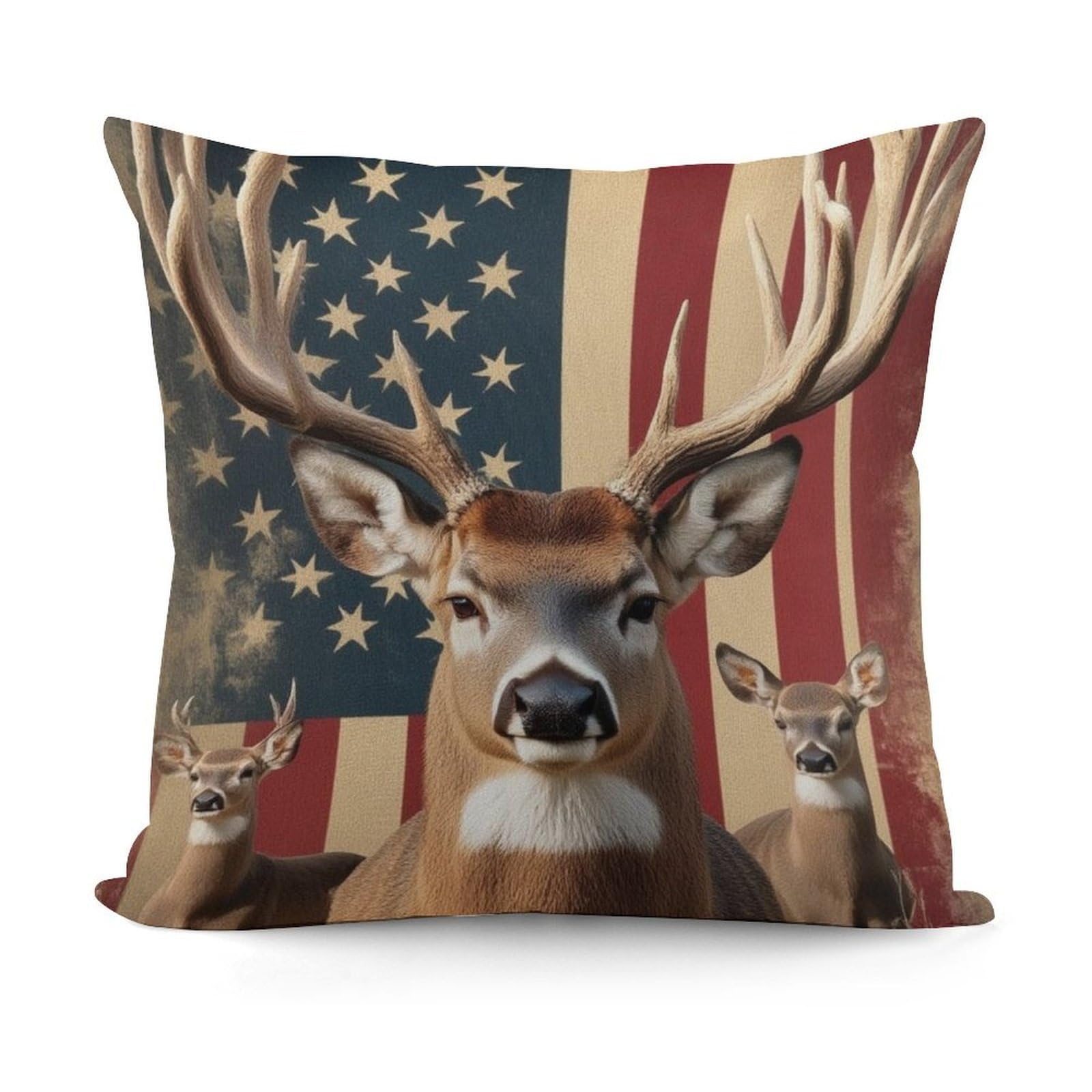 Smazdfxx Picture(541) Fashion Softffy Pattern Decorative American Us Flag Hunting Camo Deer Pillow Covers For Sofa, Couch, Living Room