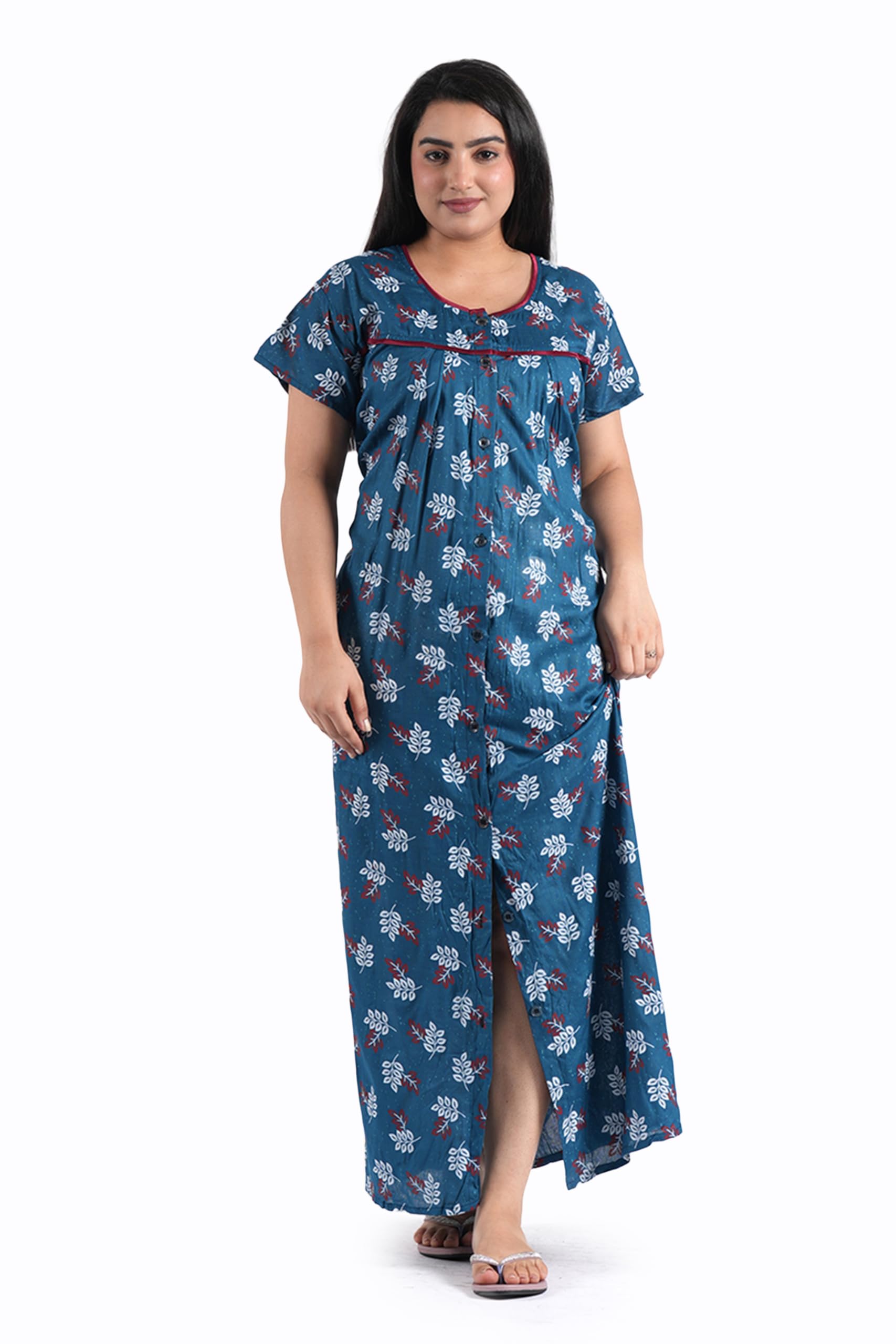 Women's All Over Printed Open Front Rayon Cotton Nighty/Maxi/Nightgown/Nightwear WSR-209-picture-17