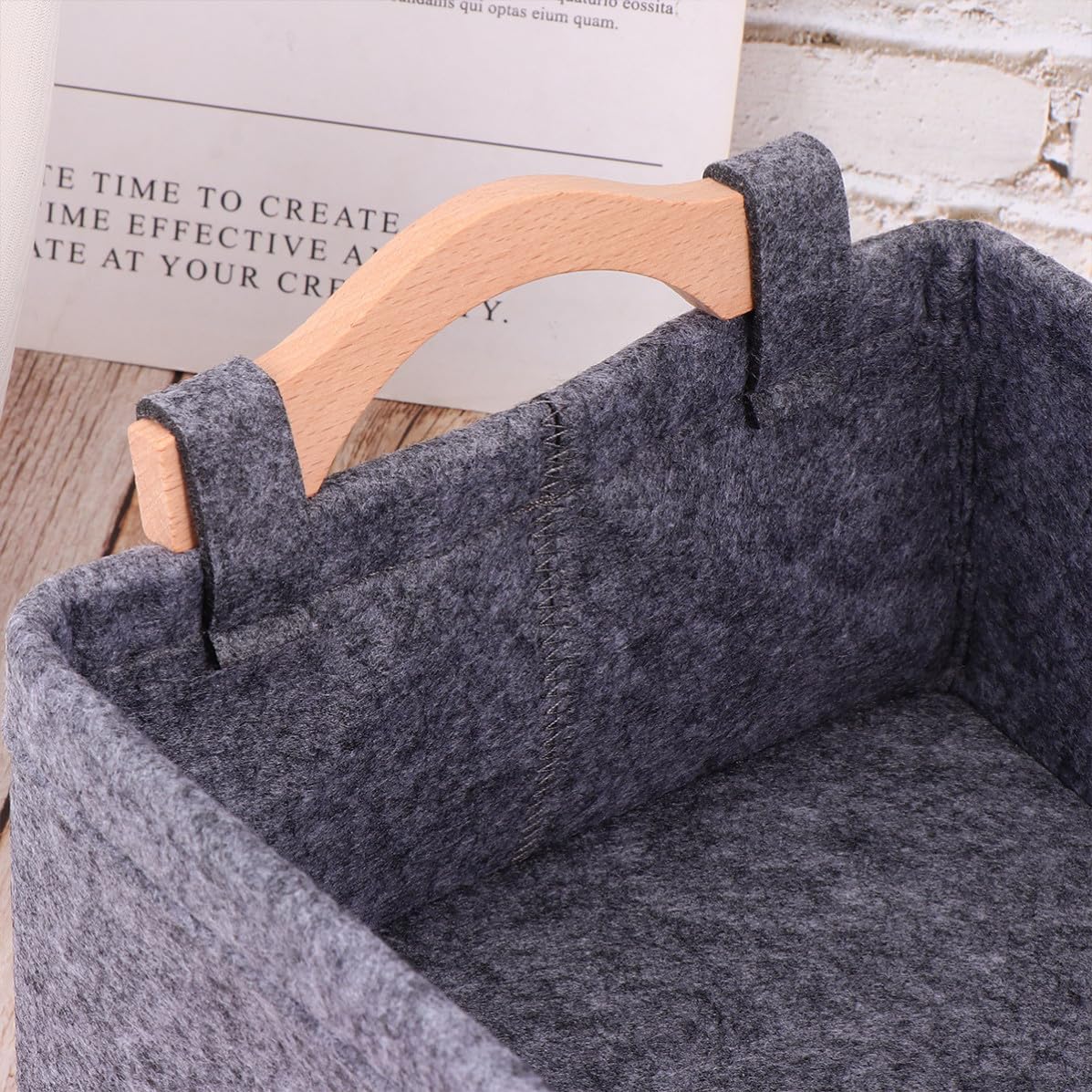 Felt Storage Basket with Wood Handle 2pcs for Home Office Desk