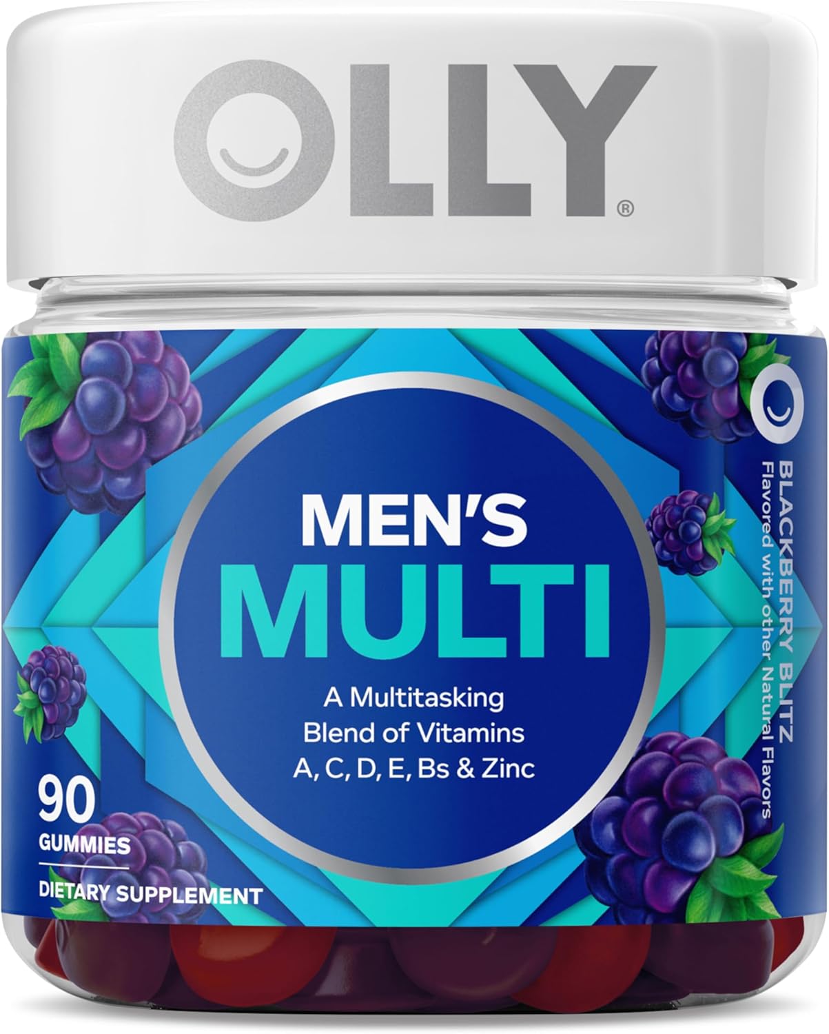 OLLY Men’s Multivitamin Gummy, Vitamins A, C, D, E, B, Zinc, Blackberry Flavor, 45 Day Supply – 90 Count