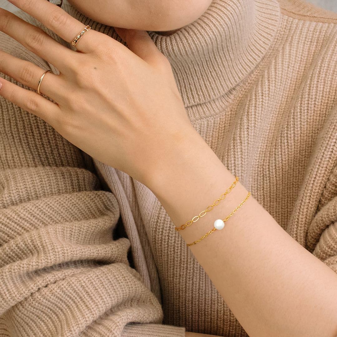 Bracelet for Women Gold Layered Set 14K Gold Filled Stackable Bracelets Trendy Figaro Satellite Chain Cuban Link Minimalist Dainty Bracelet Tennis Bracelet Jewelry - Image 2