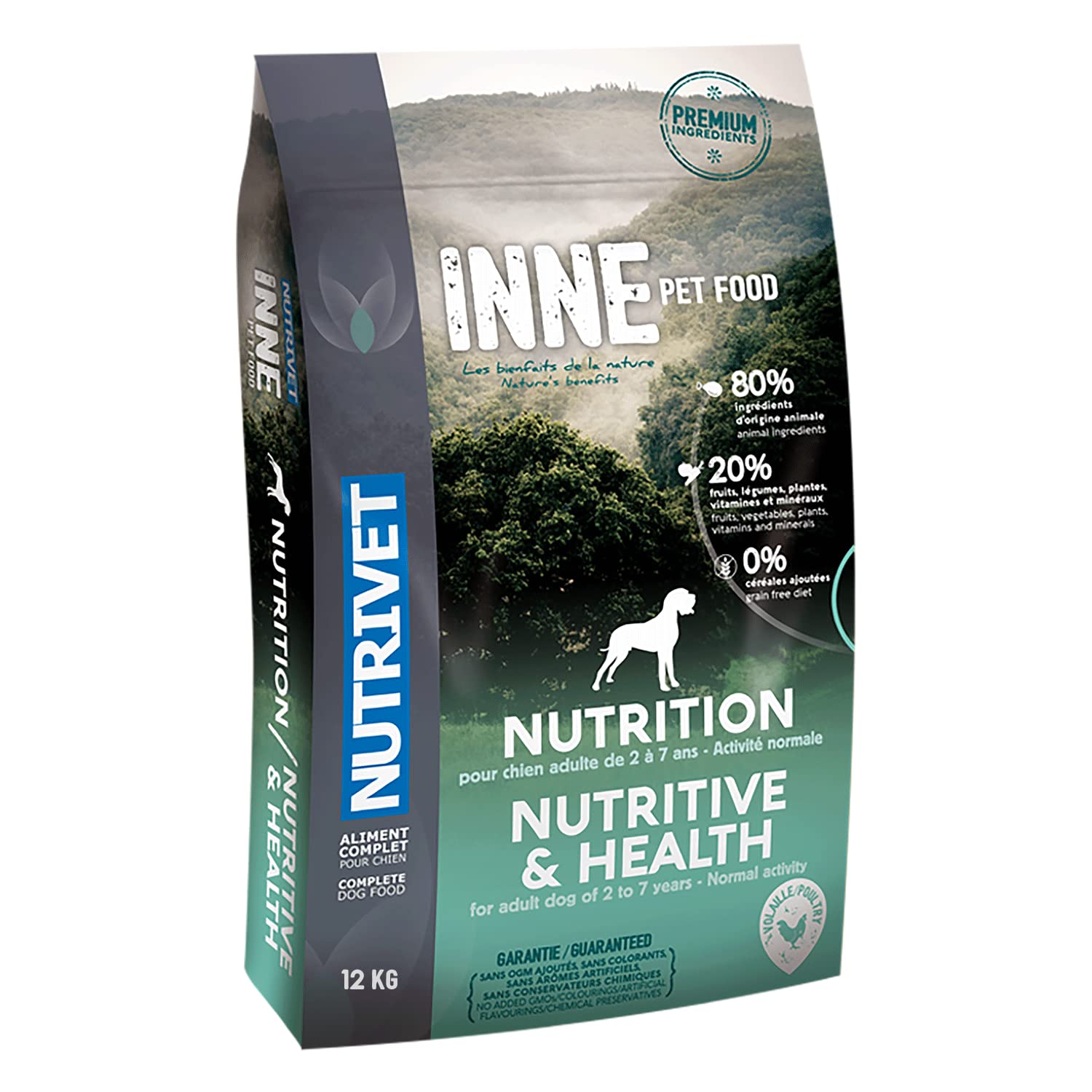 NUTRIVET - INNE Chien - Croquettes sans Céréales - Chien Adulte - Volaille - 80% d'ingrédients d'origine Animale - 12 kg