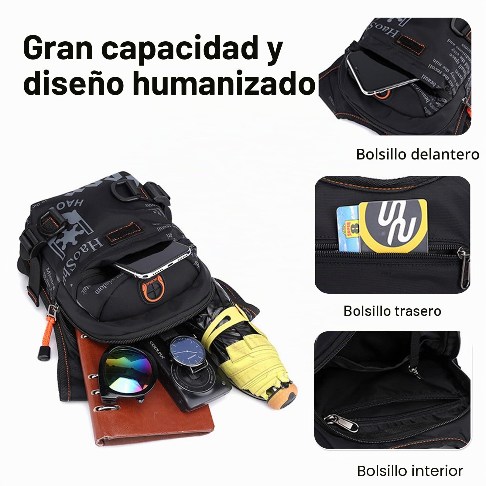FANDARE Bolsa de Pierna Riñonera Mujer Hombre Bolso Hombro Bolsa de Pecho Bolsa Cruzada Bolso de Cintura Bandolera Bolsos Excursionismo Bolsos Bandolera Escolar Viaje Crossbody BagNegro