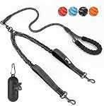 Slowton Double laisse de chien Pas d'angle - 360° Lead réfléchissant de service lourd pivotant avec deux poignées rembourrées Double dog Splitter, confortable amortisseur entraînement à la marche pour 2 Petits chiens moyens (8-35 lb)