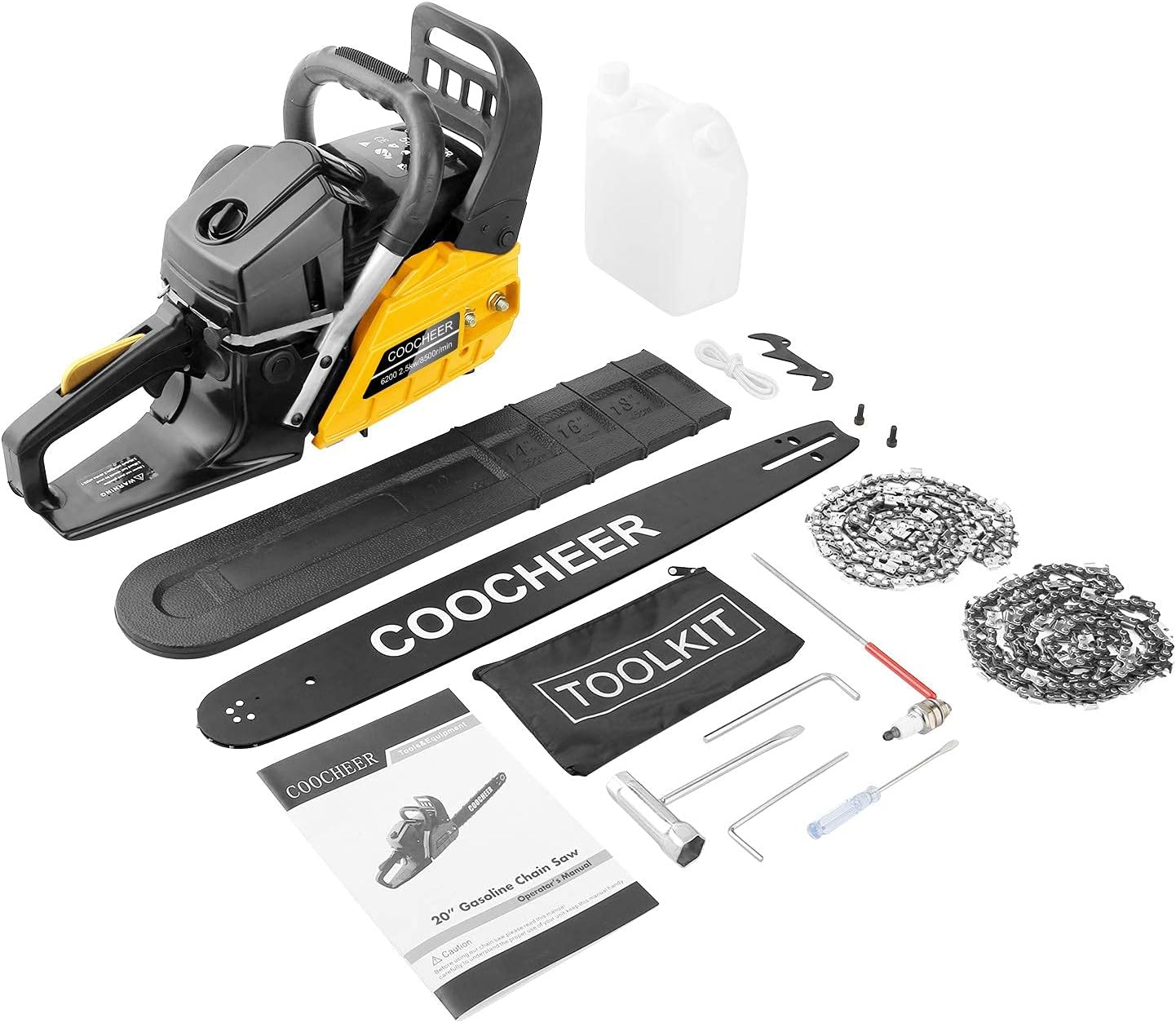 COOCHEER 62CC Chainsaw with 2 Chains and carrying Bag 3.5HP