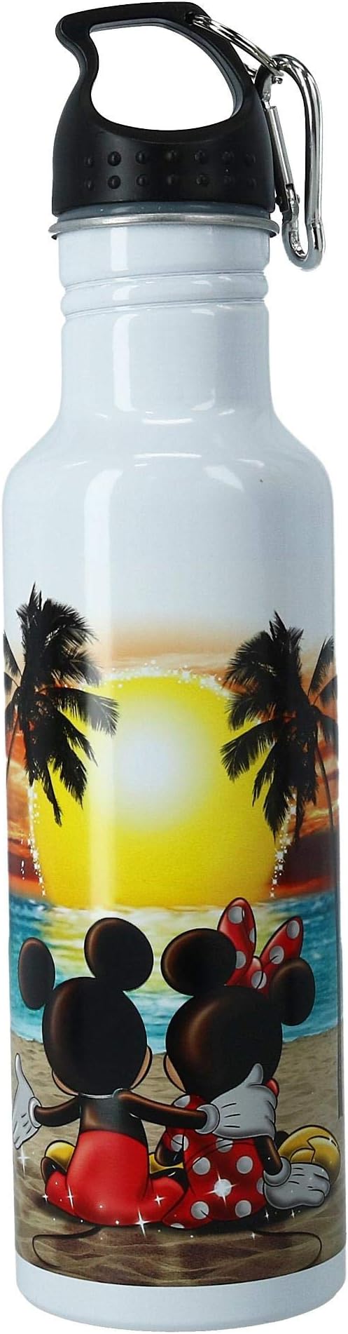 Disney Mickey & Minnie Mouse Sunset Aluminum Water Bottle with Carabiner Hook, Multi