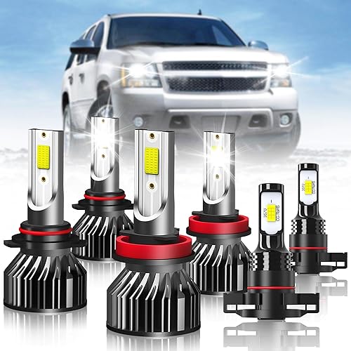 Miniatura 1 de QIPEIZSP Bombillas de faros compatibles con Chevy Suburban 15002500, 9005 y h11 combo de haz altobajo (2007-2014), bombillas LED antiniebla 5202,