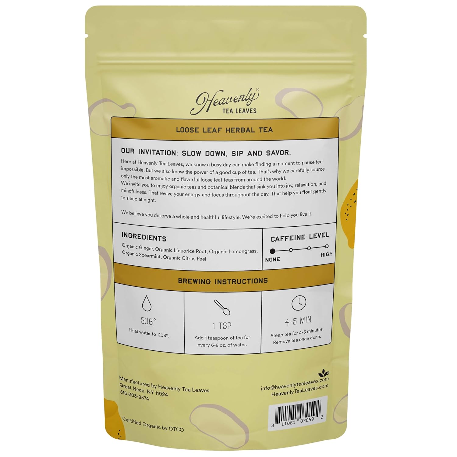 Heavenly Tea Leaves Organic Lemon Ginger, Bulk Loose Leaf Herbal Tea, 1 Lb. (Approx. 200 Servings) - Naturally Caffeine Free, Premium Teas, Perfect Hot or Iced!