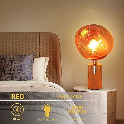 Miniatura 3 de Lámpara de mesa de lava nórdica, moderna lámpara de noche de cristal, pantalla redonda irregular de PVC con lámpara cilíndrica de metal, lámpara de