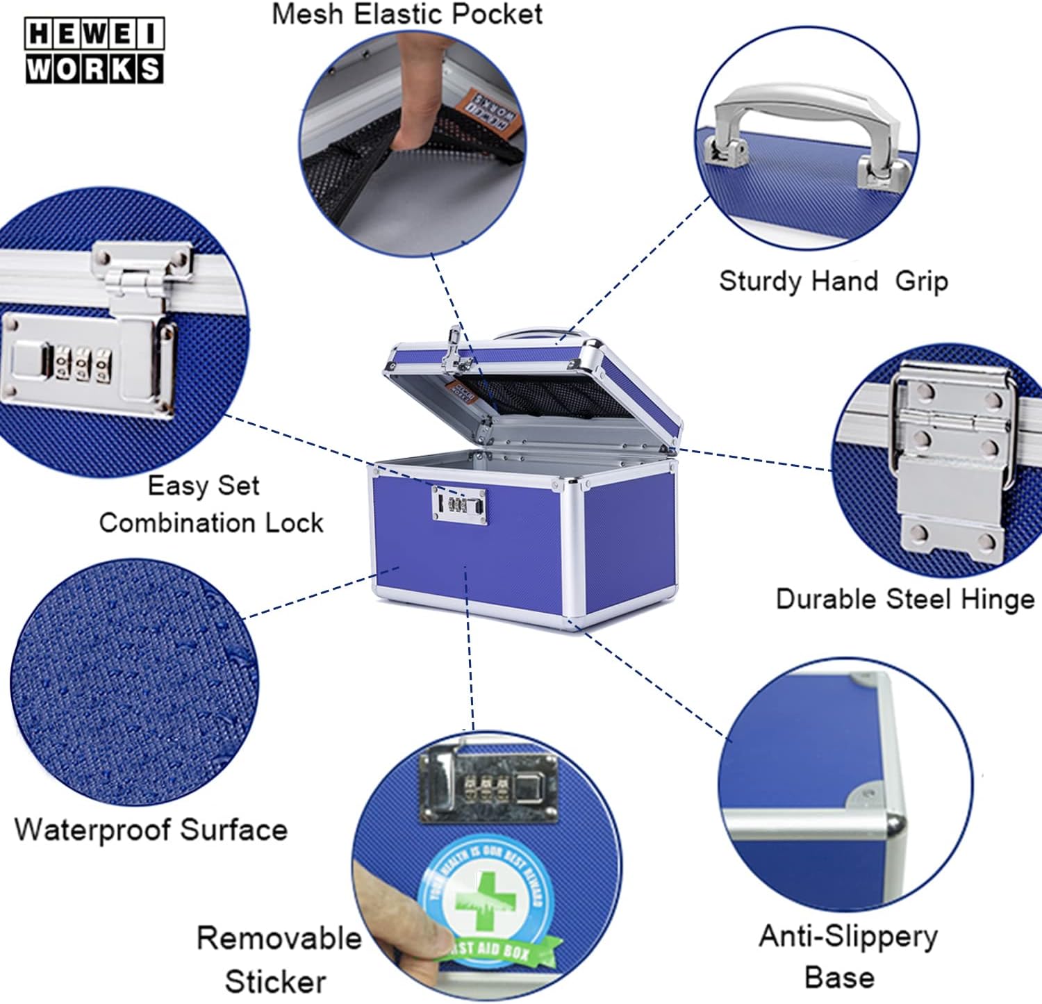 Combination Locking Medication Box with Portable Storage Case, 10.2''x 6.8''x 6.8'', Childproof Medicine Lock Organizer, Lockable Box for Documents & Valuables (Blue/Small)