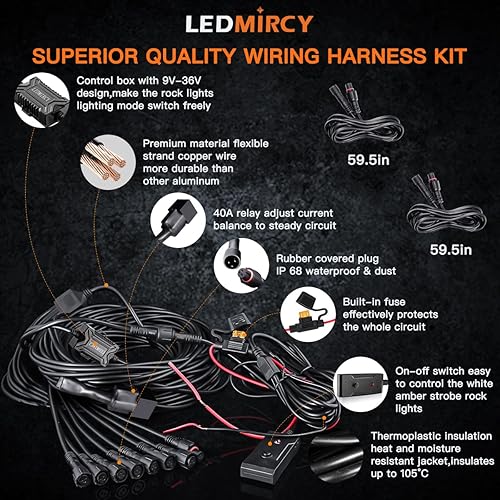 Miniatura 5 de LEDMIRCY Switchback - Kit de luces LED de rock, color blancoámbar con arnés de cableado, 8 vainas, 6 modos de reinicio función de memoria para