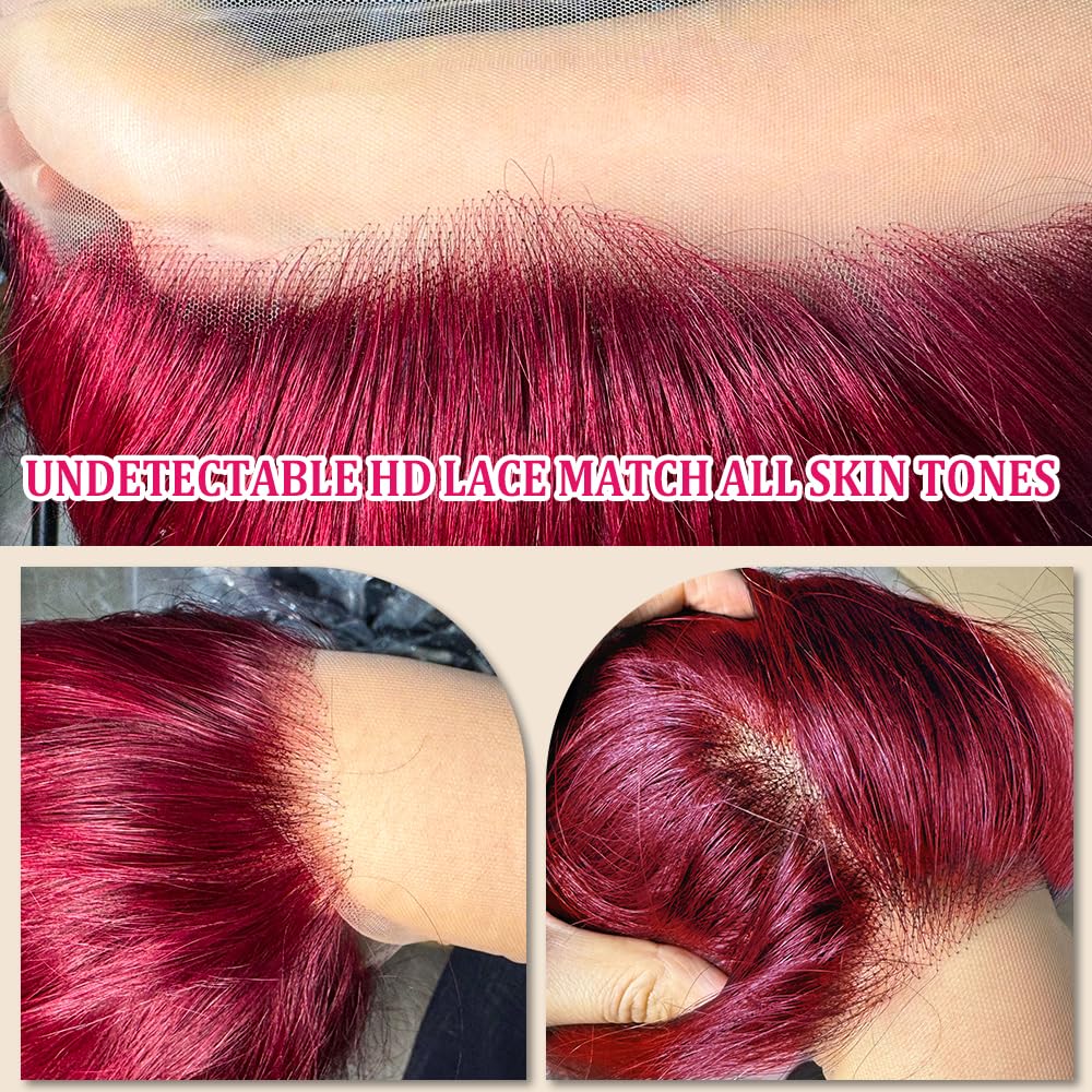 99j Burgundy Lace Front Wigs Human Hair Pre Plucked with Body Wave Lace Frontal Wigs Human Hair 200% Density Human Hair Lace Front wigs for Women HD Transparent Lace Frontal Wigs Human Hair 26inch