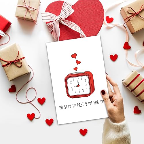 Miniatura 3 de Leinessy Tarjeta de felicitación de amor dulce para prometido, con texto en inglés "I d Stay Up Past for You", divertida tarjeta de San Valentín