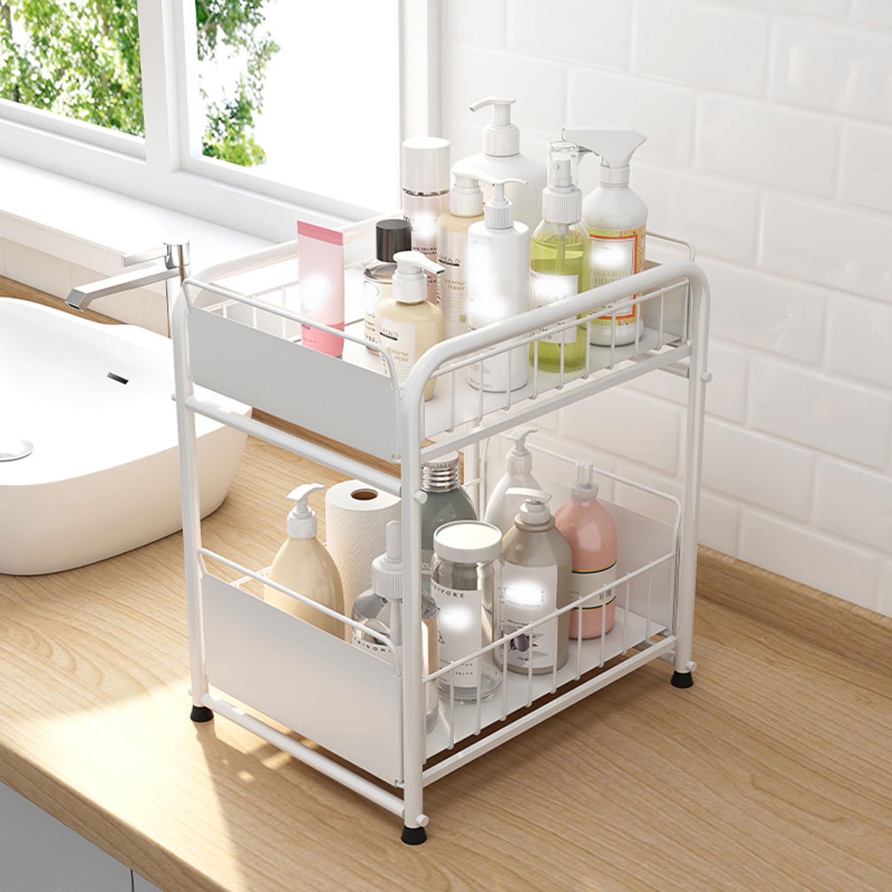 Zenithia Organiseur de Cuisine sous évier,Organisateur sous évier à 2 Niveaux,Placard de Rangement de Cuisine extractible,étanche,Polyvalent,pour Cuisine,Salle de Bain