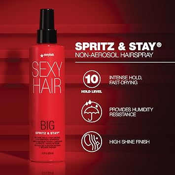 SexyHair Big Spritz & Stay Intense Hold Non-Aerosol Hairspray, 8.5 Oz, Max Hold and Shine, Fast Drying, All Hair Types