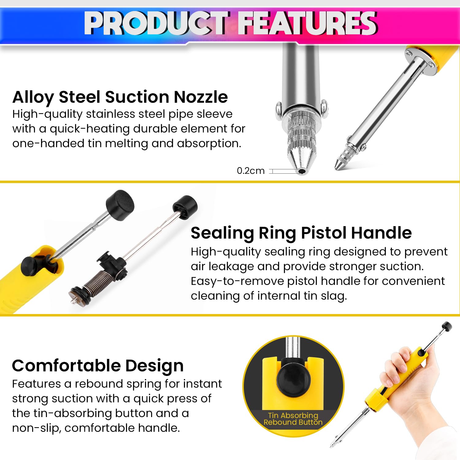 amiciTools 2-in-1 Suction Pen with Built-In Heating Element – One-Hand Operation, Rapid Heat-Up, and Extended Flexibility for Efficient Desoldering - Image 4 thumbnail
