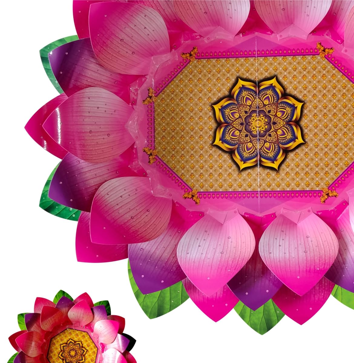 Digi Arts Store Lotus Paper Decoration for Ganesha, (Set of 2 Lotus) for Ganesha Big Lotus & Small Kalash Lotus Set, Diy Paper Decoration