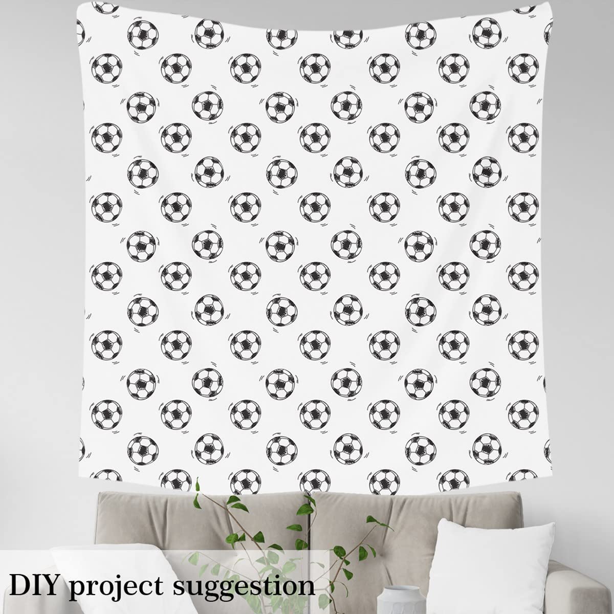 Soccer Balls Upholstery Fabric by The Yard Football Sports Theme Design Fabric for Chairs and Home DIY Projects Ball Game Decorative Waterproof Fabric 5 Yards,(L460*W150cm) Black White - Image 3