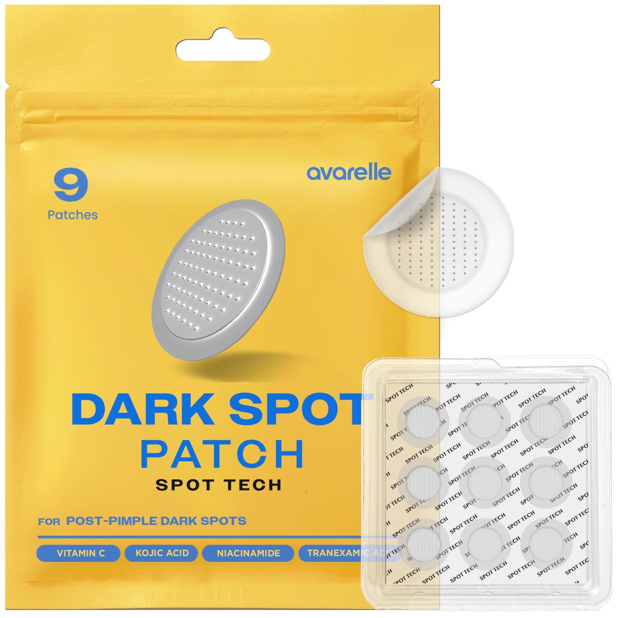 AVARELLE Dark Spot Patches (9 CT) | Dark Spot Acne for Face & Body with Vitamin C | Pimple Patches for Post-blemish Skin Care with Niacinamide,