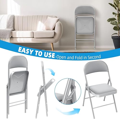 Miniatura 4 de Juego de 6 sillas plegables acolchadas grises, cómodas sillas portátiles apilables para interiores y exteriores, eventos, fiestas, oficina, bodas