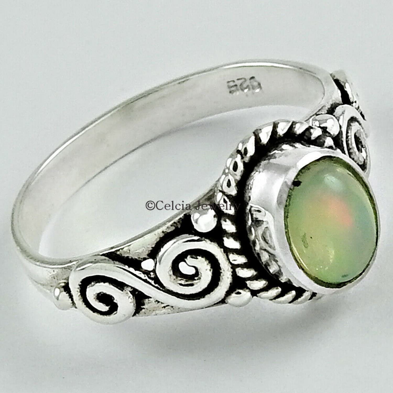Natürlicher Opal-Heiledelstein, ovaler Ring, handgefertigter Designerschmuck für Frauen, Statement-Versprechensring, zartes Freundschaftsgeschenk, Muttertagsgeschenk, Oktober-Geburtsstein