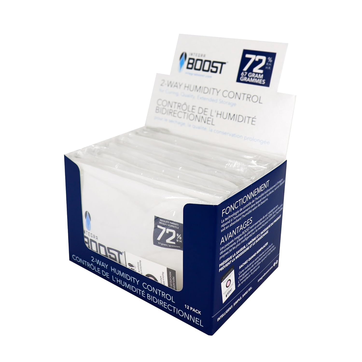72% RH Level - 67 Gram Size - Two-Way Humidity Control Pack - Incl. Replacement Indicator Cards - Food Storage & Herbs Moisture Balancer For Up to 1 LB (Pack of 12)