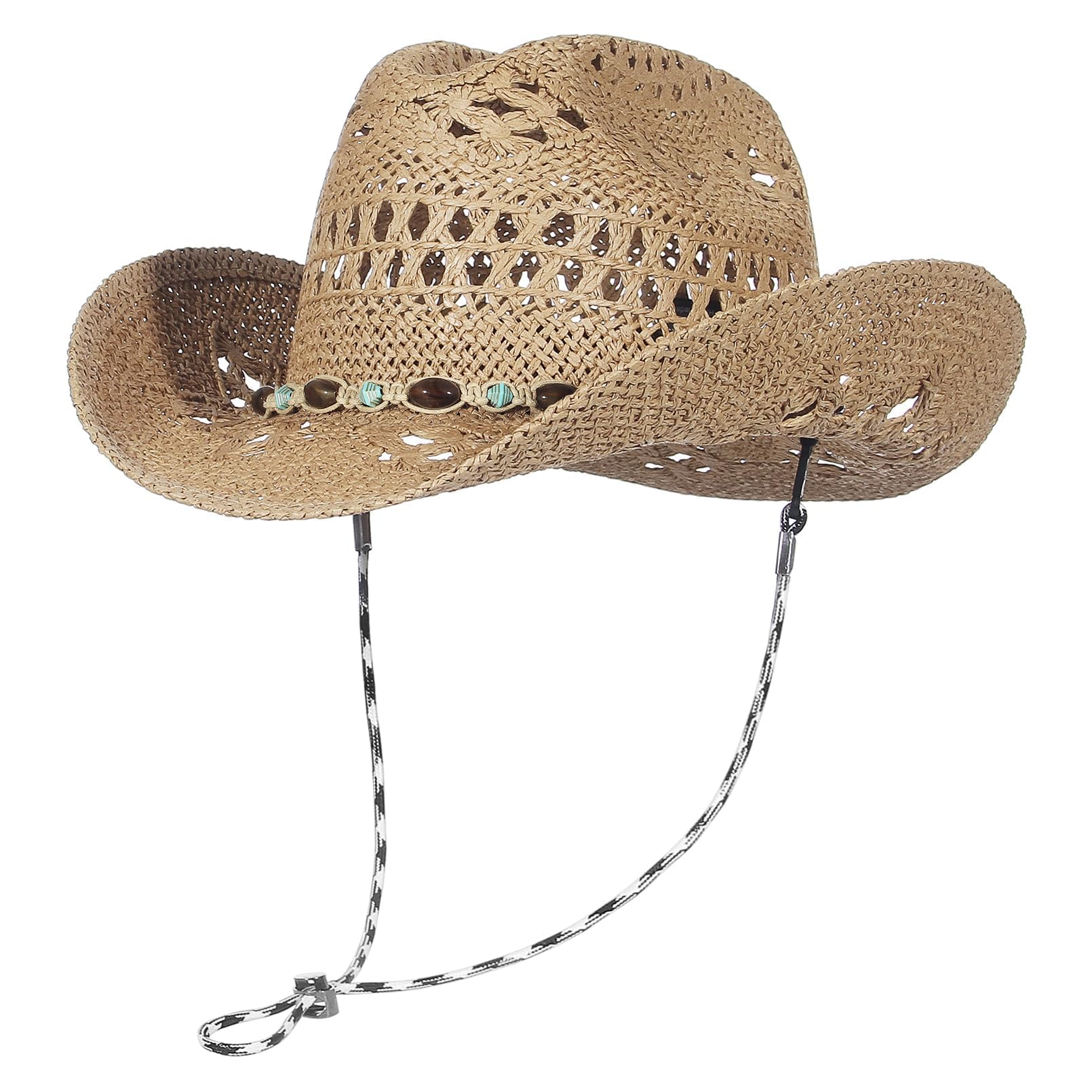 EOZY Handgewebte Strohhüte im Westernstil für Damen und Herren Cowgirlund Cowboy Panamahüte mit breiter Krempe und umgeschlagenem Rand für die Reise
