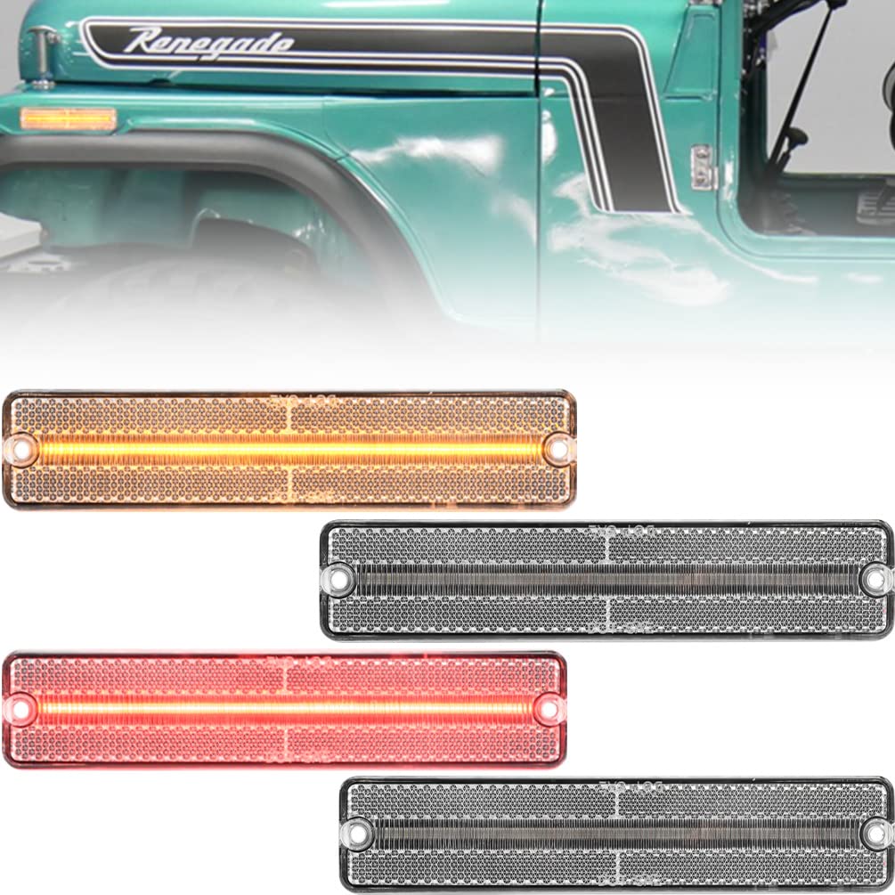 Amber/Red LED Side Marker Lights Replacements for 1972-1991 J'eep CJ-5 CJ-6 CJ-7 Scrambler CJ-8 J10 J20 Cherokee SJ Wagoneer Grand Clear Lens Front Rear Left Right LED Turn Signal Sidemarker Lamps