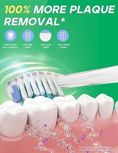 Miniatura 4 de SEAGO Cepillo de dientes eléctrico sónico reemplazable con temporizador inteligente, funciona con batería suave, ideal para una limpieza profunda,
