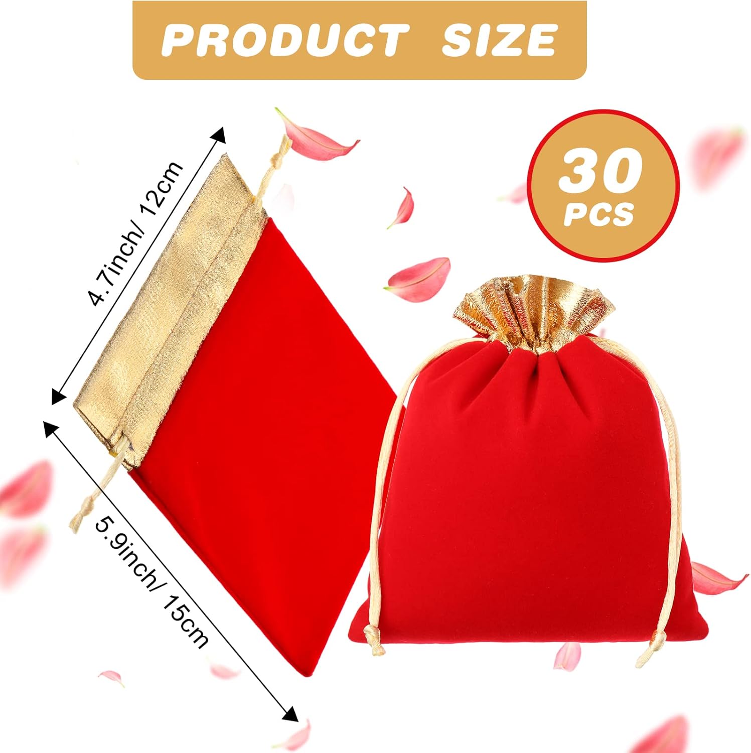 Frienda 30 Pcs Small Velvet Bags Drawstrings Gifts Bags 6 x 5 Inch Jewelry Pouches Drawstring Candy Bag Party Favors Gifts Present Pouch for Women Holiday(Red) - Image 2