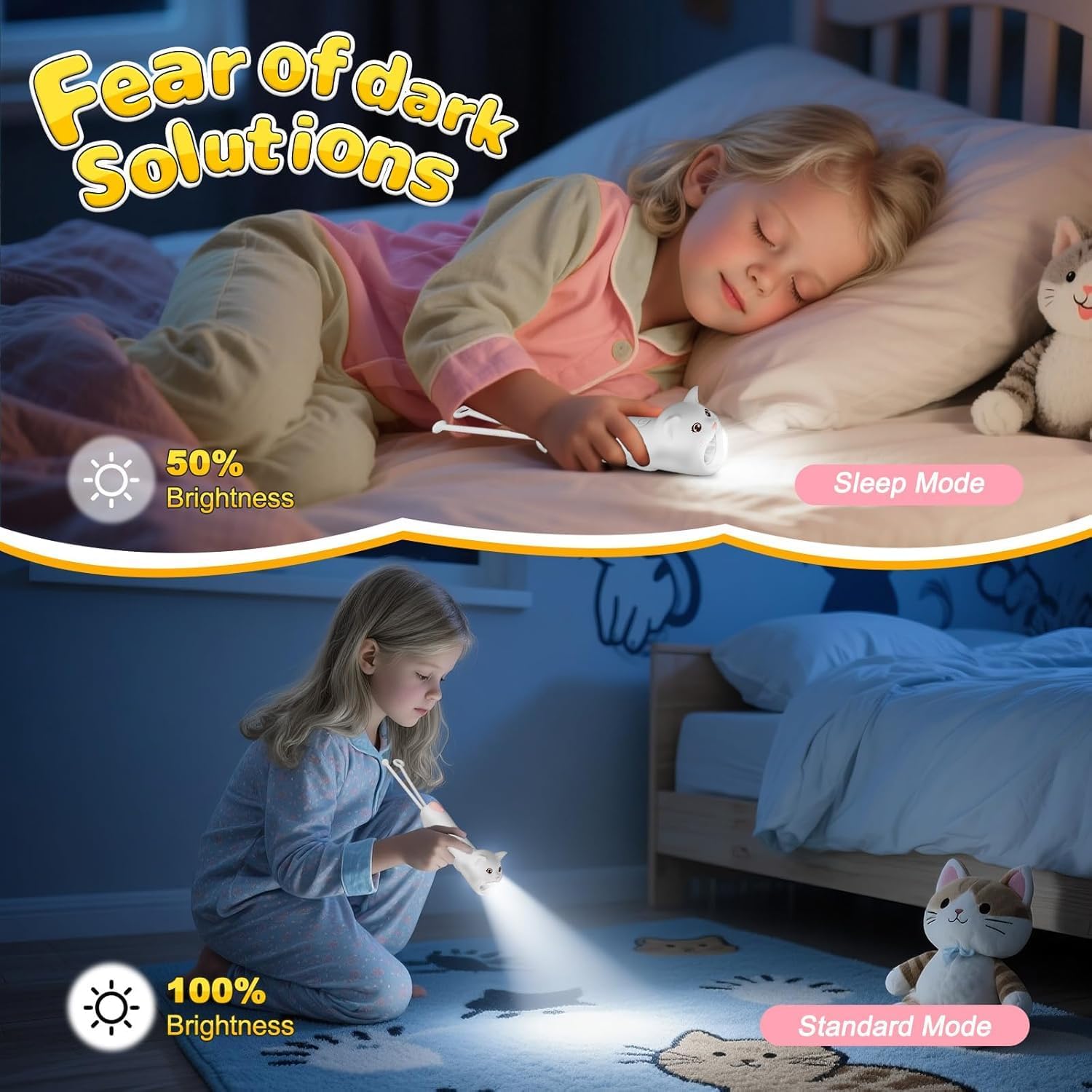 Tremdwoto Toddler Flashlight, Cute Cat Kids Flashlight for Girls & Boys, Rechargeable LED Flashlight for Camping & Outdoor Adventures, Ideal Birthday Gift for Children