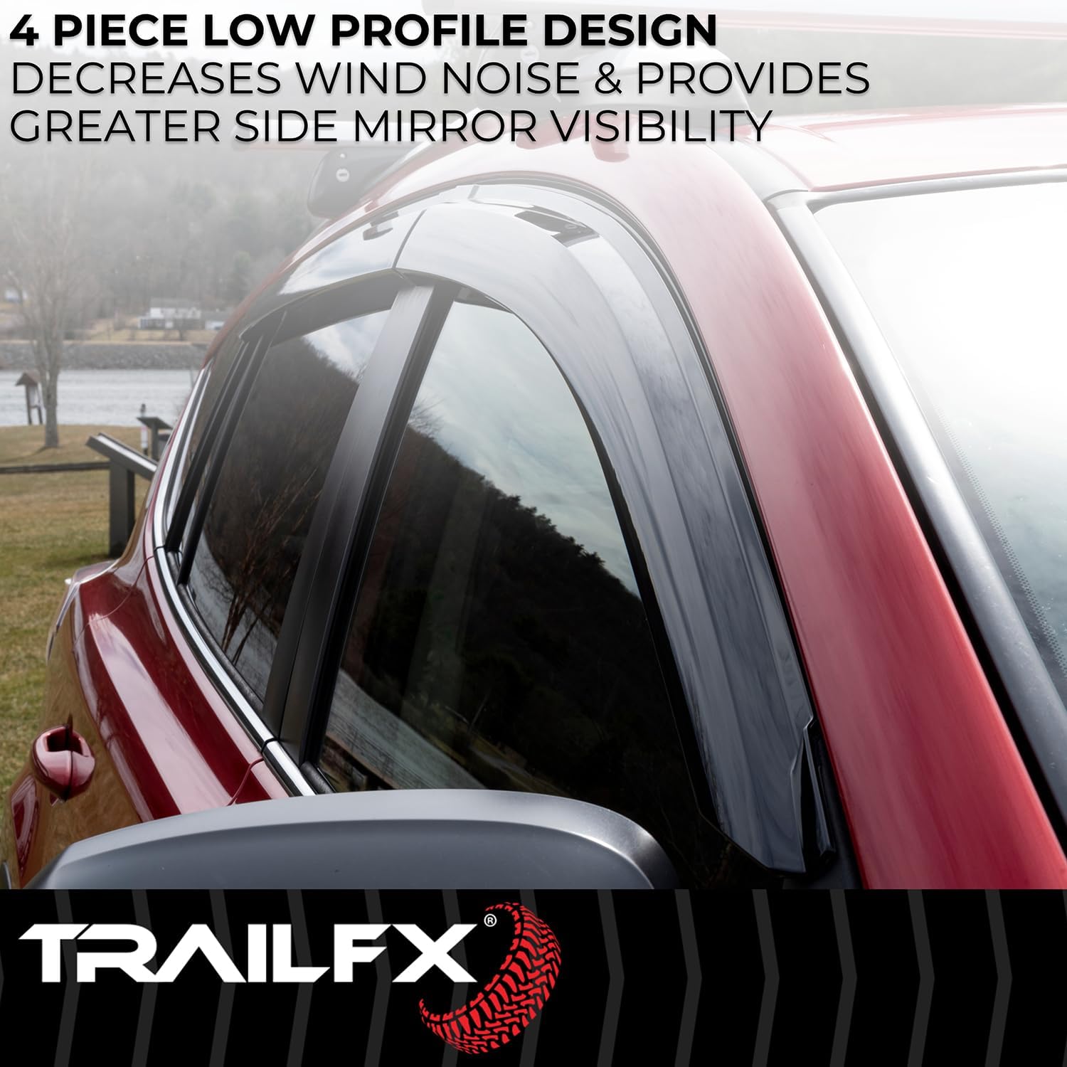 TrailFX 4182H 4-PC Low Profile Tape-On Smoke Window Vents Acrylic Rainguards Fits 2022-2026 Ford Maverick Outside Channel Mount Set of 4